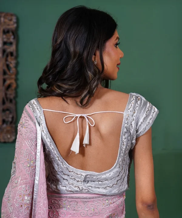 Blush Pink Heavy Katdana & Mukesh Hand-Embroidered Georgette Saree