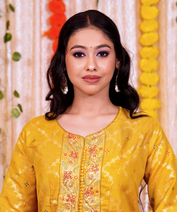 Turmeric Yellow Kurta Sharara Set with Embroidered Dupatta