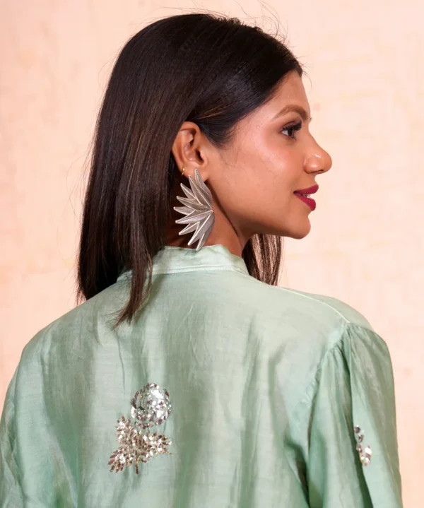 Sage Green Chanderi Pitta Work Co-ord Set Subtle Opulence