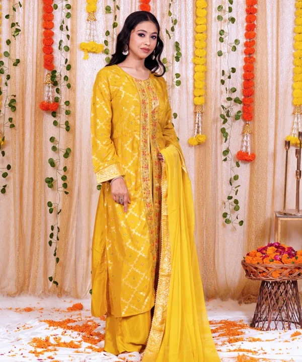 Turmeric Yellow Kurta Sharara Set with Embroidered Dupatta