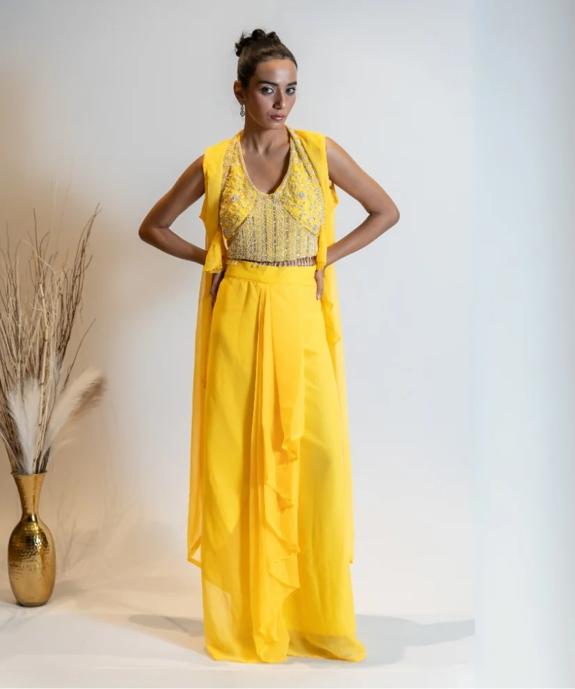 Sunlit Glow – Ruffle Cape Indo-Western Co-ord Set