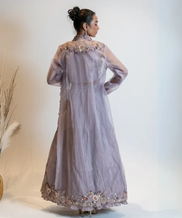 Mauve Lehenga Set with Embroidered Organza Shrug