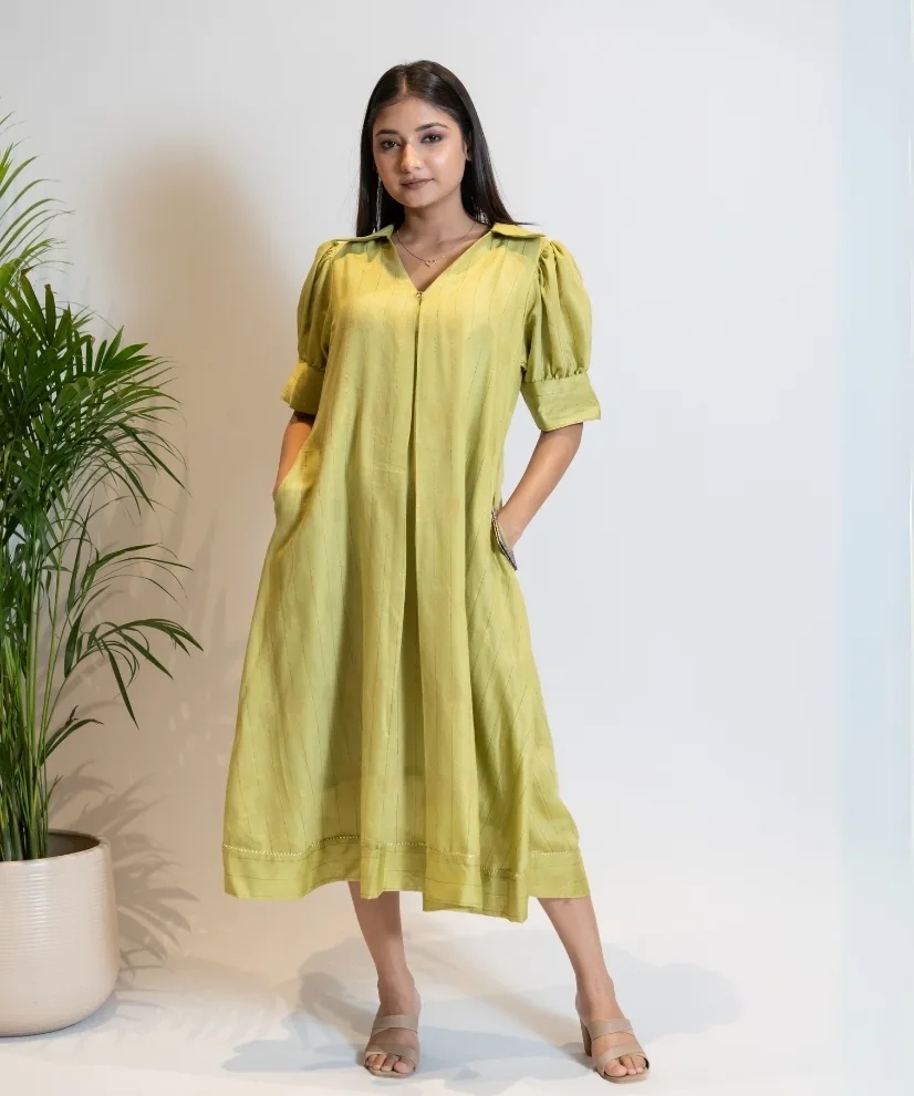 Lime Olive Summer Dress with Side Pockets
