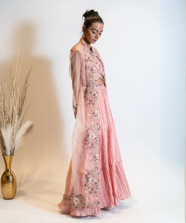 Blush Pink Lehenga Set with Embroidered Organza Shrug
