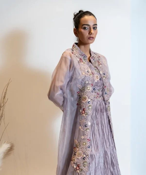 Mauve Lehenga Set with Embroidered Organza Shrug