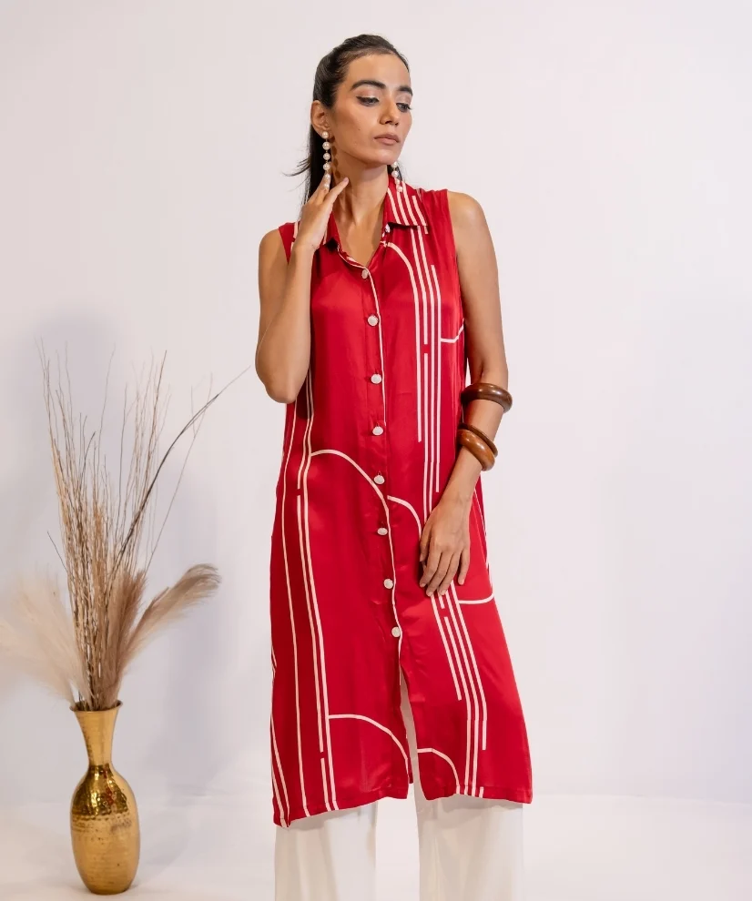 Cherry Red Buttoned Down Co-ord Set