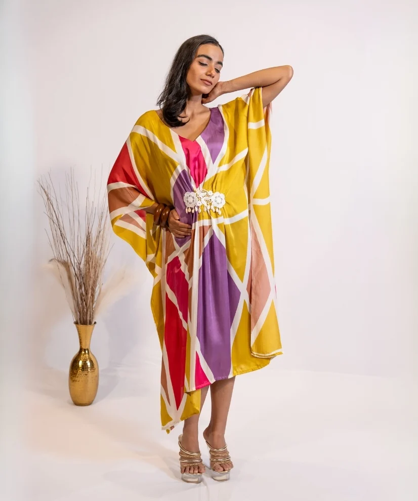 Sunshine Splash Abstract Print Kaftan Dress