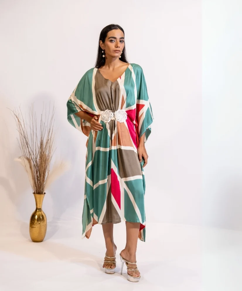 Bold Abstract Satin Kaftan Dress