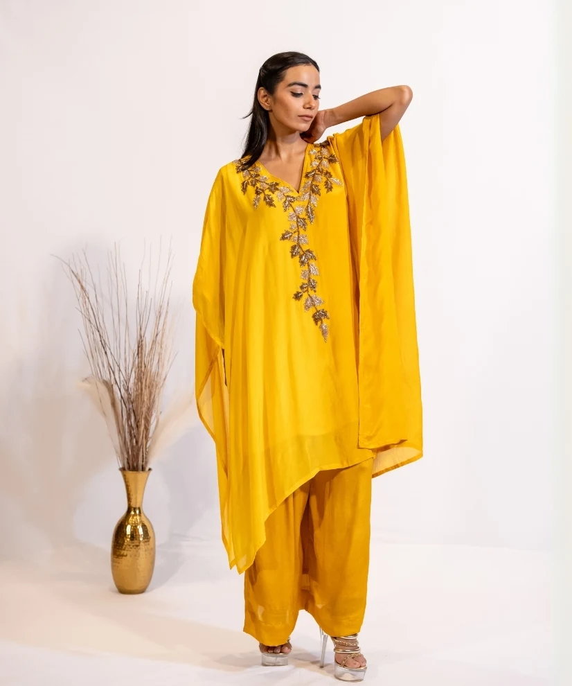 Sunlit Mustard Hand-Embellished Georgette Co-ord Set