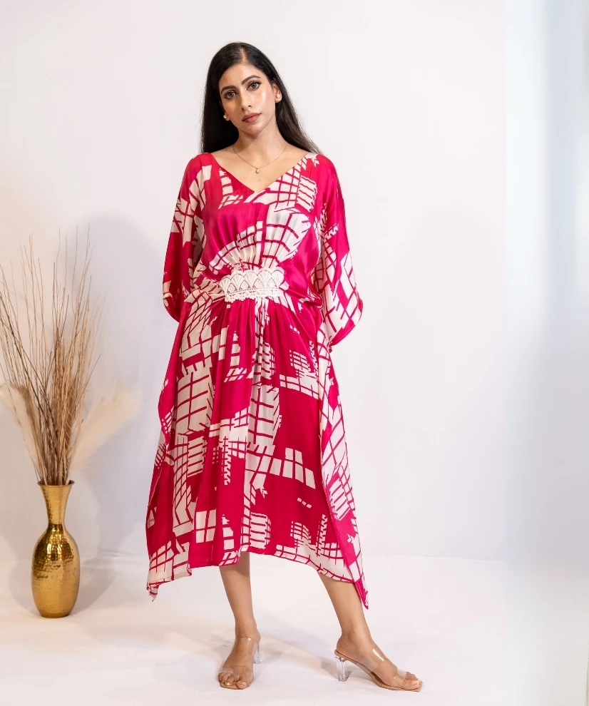 Fuchsia Pink Abstract Kaftan Dress