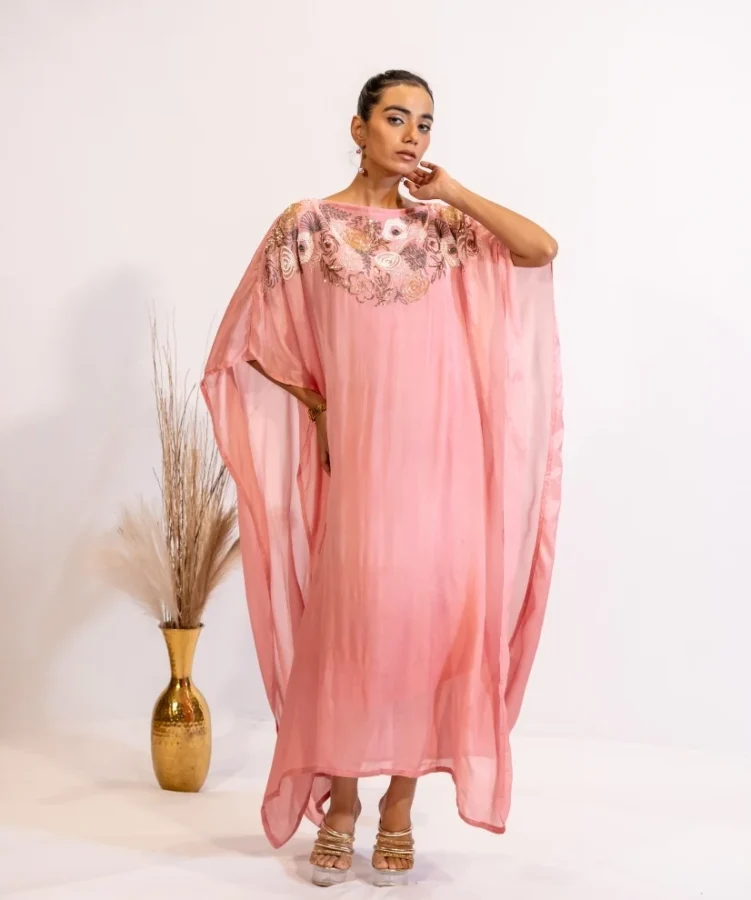 Blush Pink Sequined & Beaded Kaftan Dress