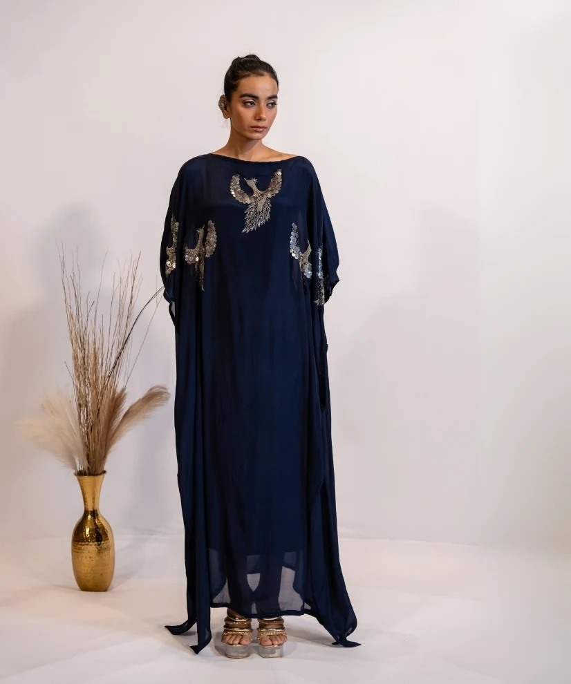 Regal Navy Blue Embellished Kaftan