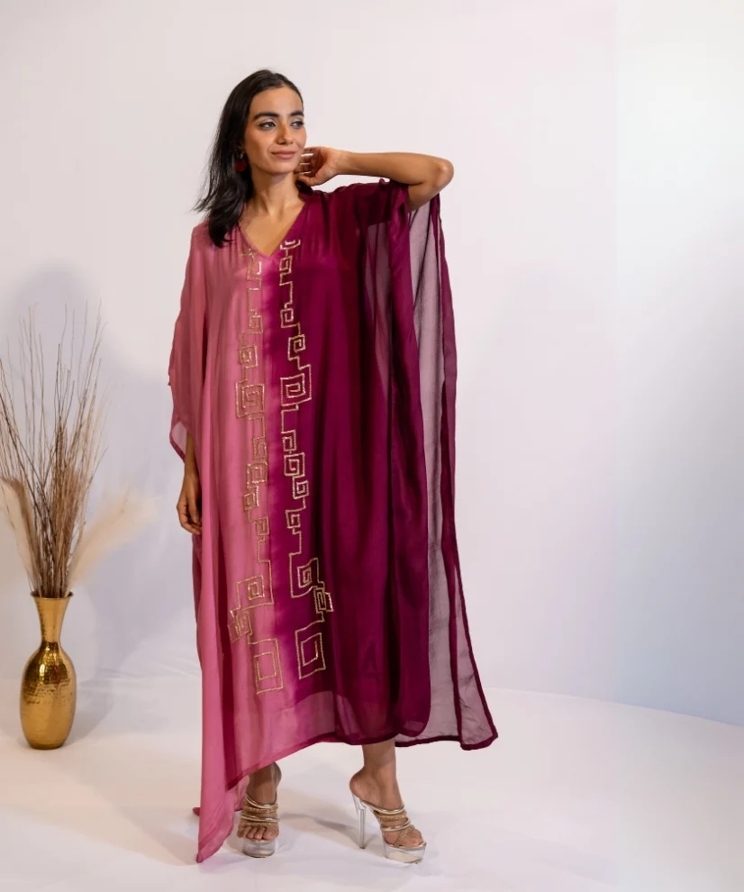 Wine & Rose Ombre Shaded Kaftan Dress