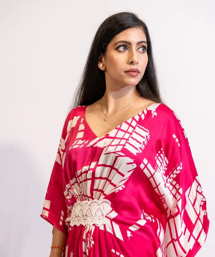 Fuchsia Pink Abstract Kaftan Dress