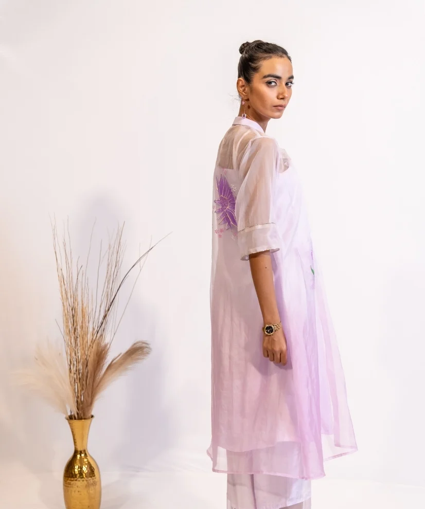 Lavender Ombre Shaded Hand-Painted Organza Shrug Set