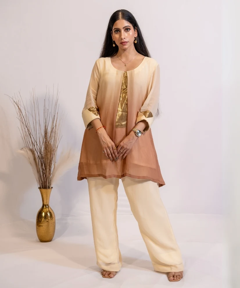 Ivory to Caramel Ombre Shaded Co-ord Set