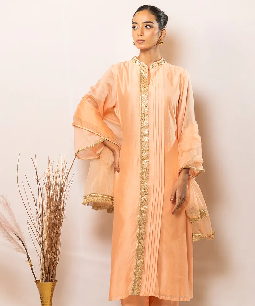 Peach Lumière Chanderi Silk Kurta Set