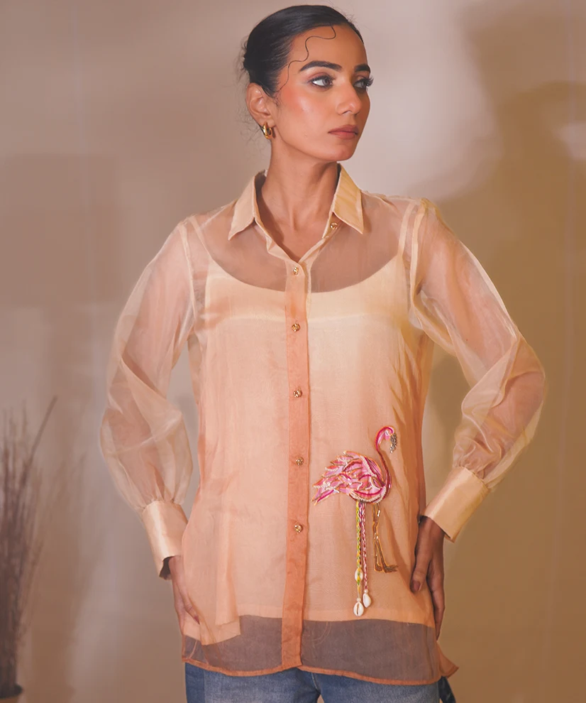 Flamingo Whisper Ombre Organza Shirt