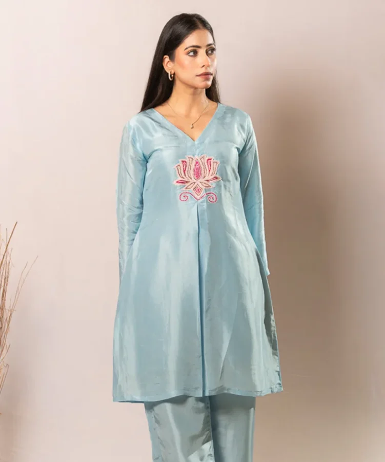 Azure Lotus – Handcrafted Upada Silk Co-ord Set