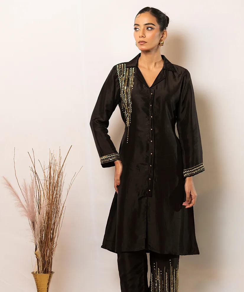 Midnight Black Hand Embellished Co-ord Set