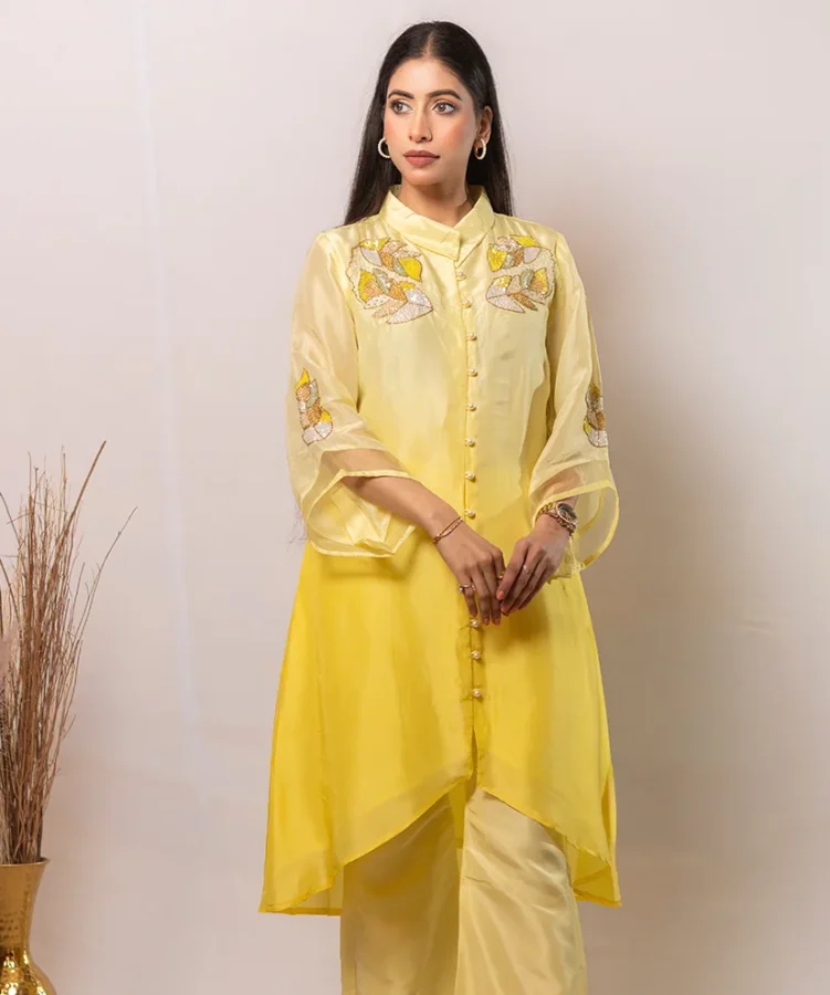 Aurora Yellow Ombre Shaded Silk Co-ord Set