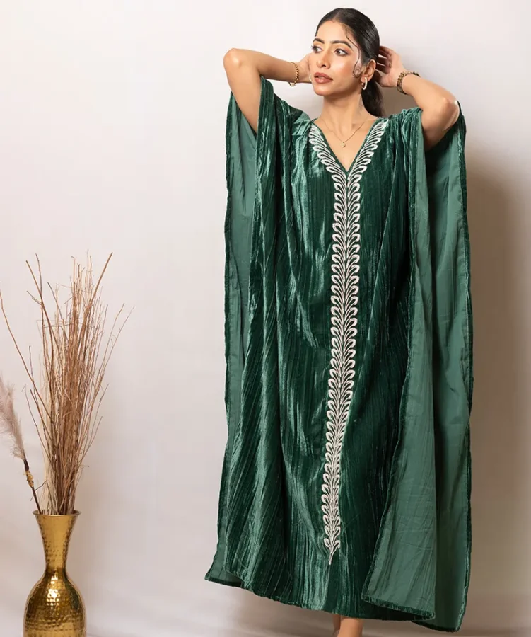 Emerald Reverie Velvet Kaftan Dress