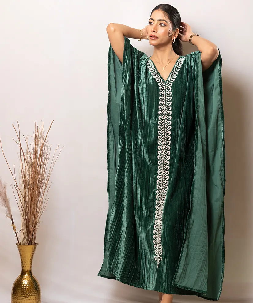 Emerald Reverie Velvet Kaftan Dress
