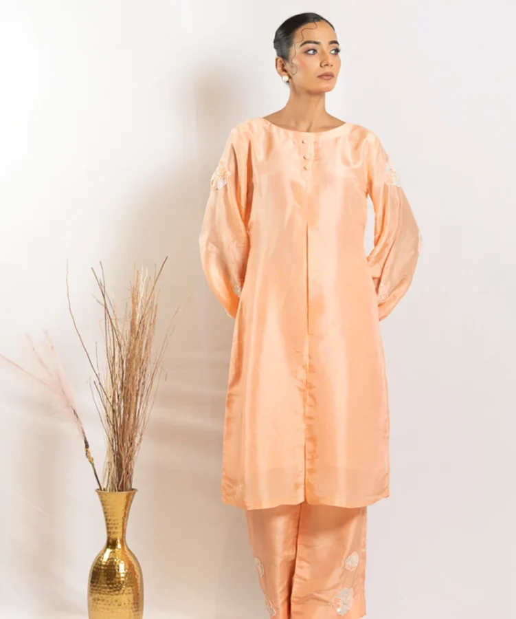 Peach Heirloom – Silk Aari Zardosi Co-ord Set