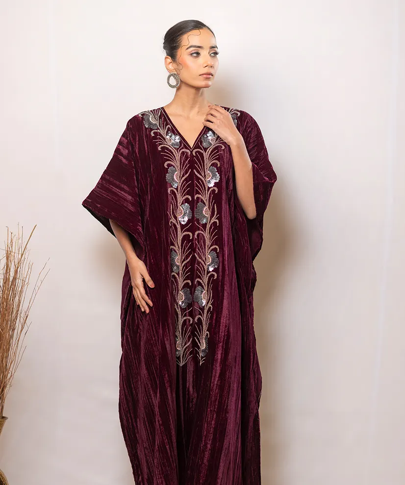 Midnight Wine Velvet Kaftan
