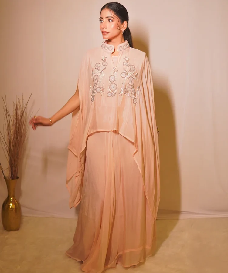 Peach Aura Hand-Embellished Georgette Co-ord Set