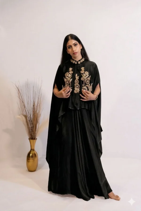 Black Hand-Embellished 3-Piece Co-Ord Set For Women