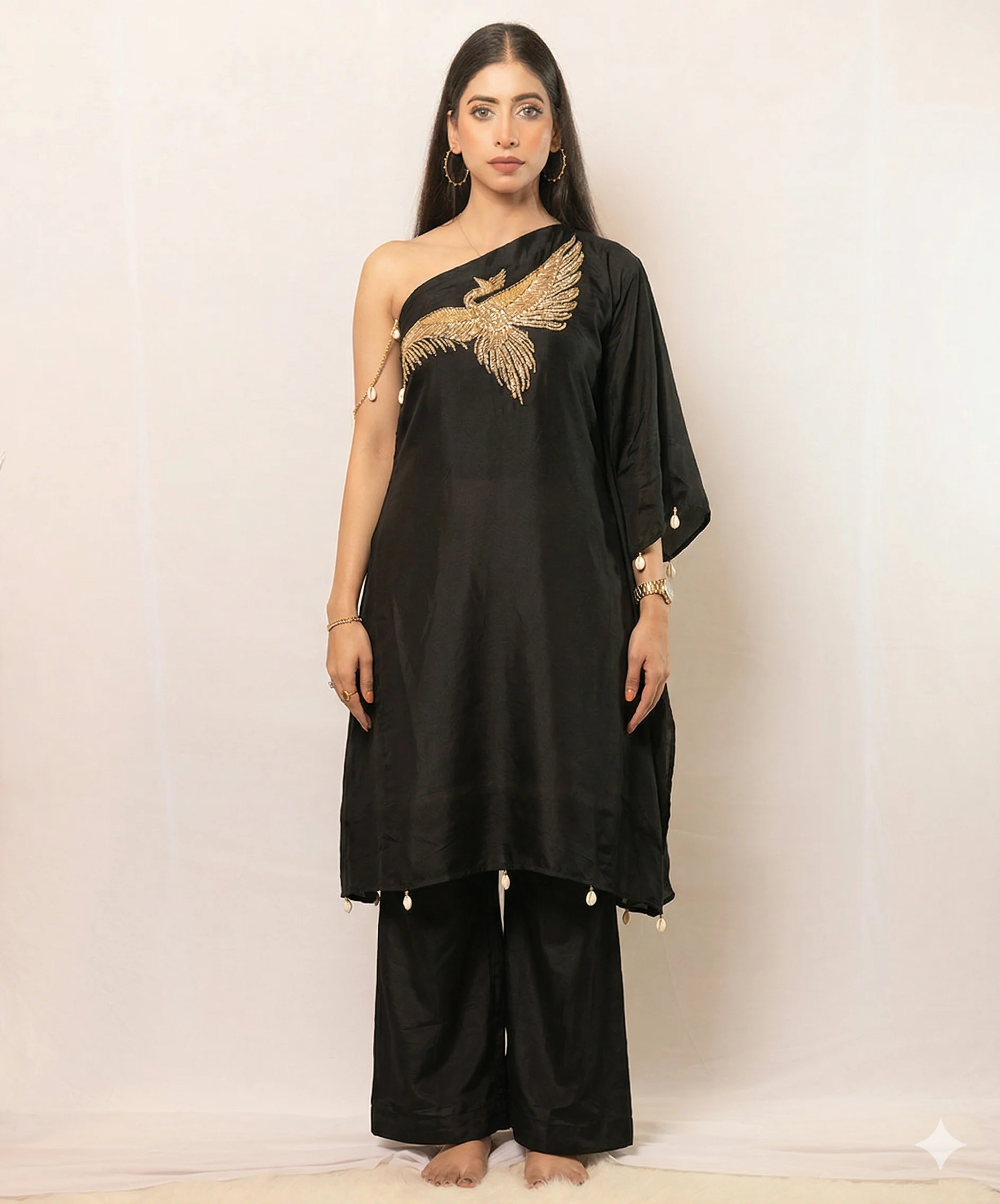 Black Flight One-Shoulder Co-ord Set For Women