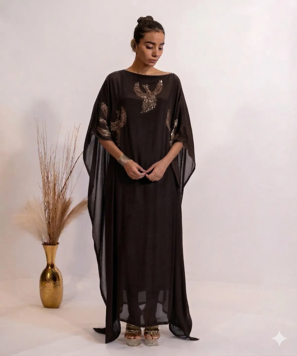 Midnight Cacao Embellished Kaftan Dress For Women