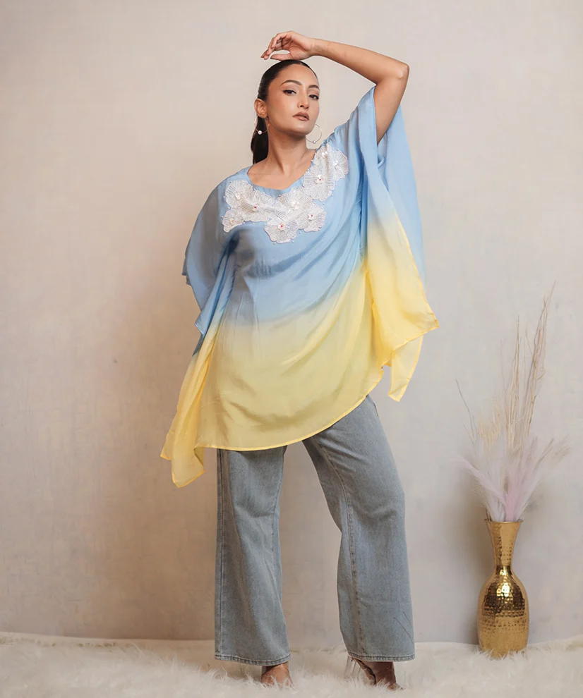 Bluebell Sky Ombre Kaftan Top For Women