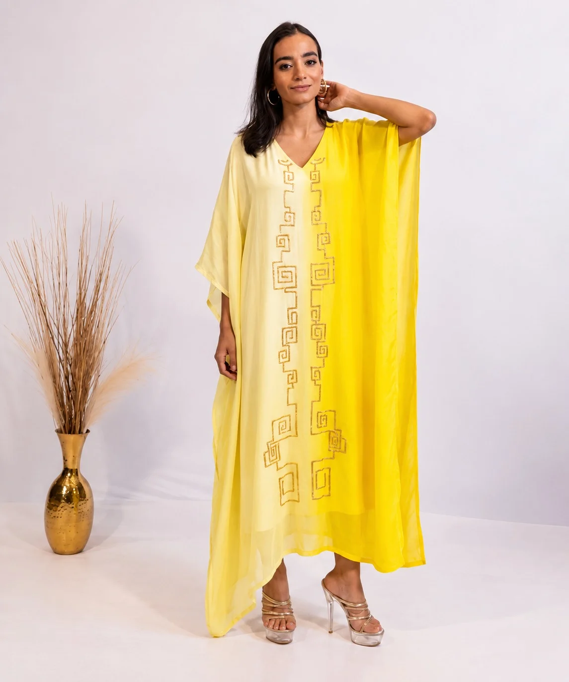 Citrus Bloom Kaftan Dress For Women
